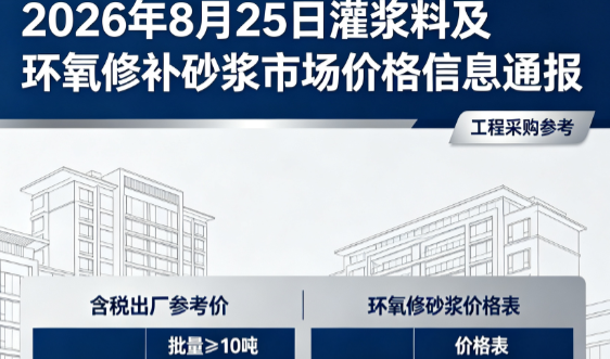 沅江2026年8月25日灌浆料及环氧修补砂浆市场价格信息通报